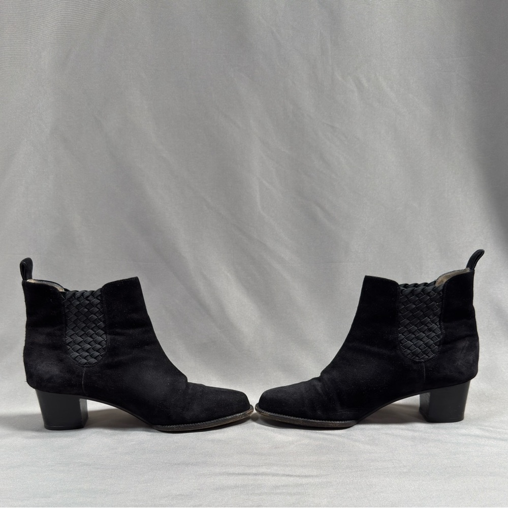 Vintage Bottega Veneta Suede Intrecciato Black Booties 6.5 Slip On Chelsea Boots - Picture 16 of 16